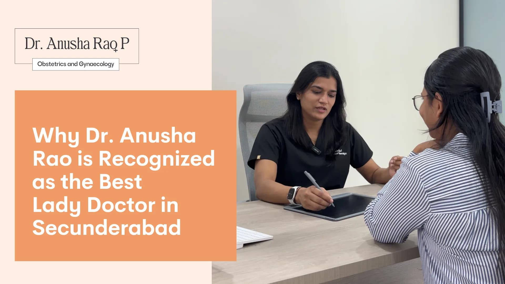 Dr. Anusha Rao consulting a patient in her clinic in Secunderabad, explaining pregnancy care and gynecology treatment, highlighting trusted women’s healthcare expertise.